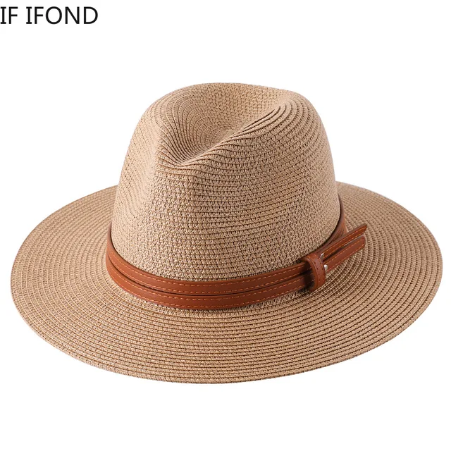 56-58-59-60CM New Natural Panama Soft Shaped Straw Hat Summer Women/Men Wide Brim Beach Sun Cap UV Protection Fedora Hat 5
