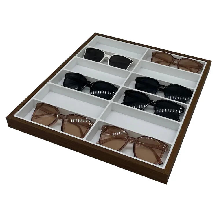 12 Grids Wood Glasses Storage Rack Sunglasses Display Tray Wooden Glasses Display Case Velvet Eyewear Organizer Box