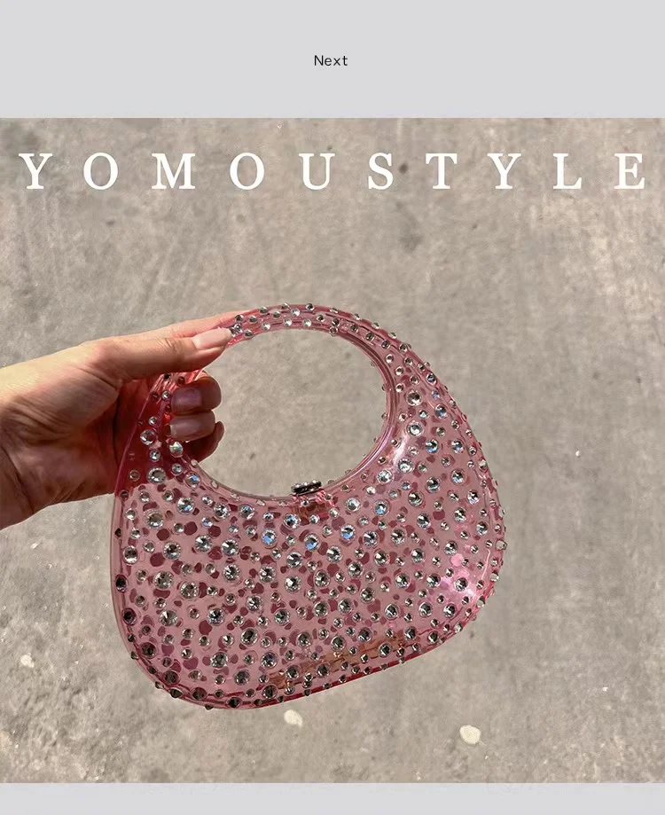 Luxury Designer Transparent Acrylic Handbag Crystal Shiny Rhinestone Diamond Evening Bag Wedding Party Clutch Purse Shoulder Bag