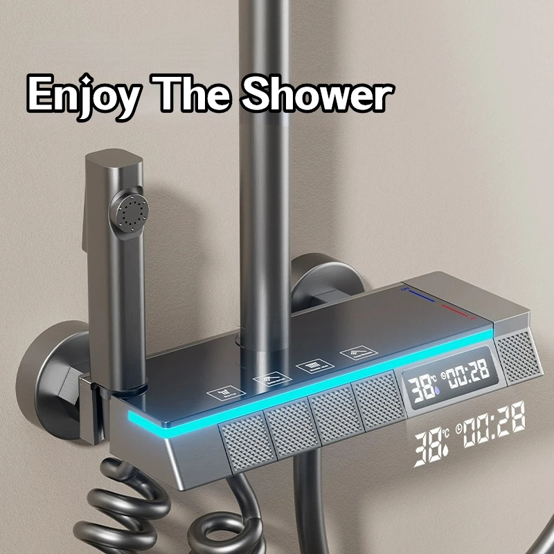 Набор для душа с лампой ванной комнаты цифровой термостатический смеситель
