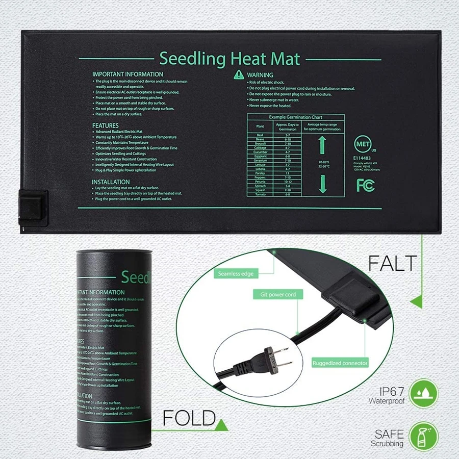 Pаспродажа Тепловой коврик для рассады с цифровым термостатом 68-152 F, 24-108 см