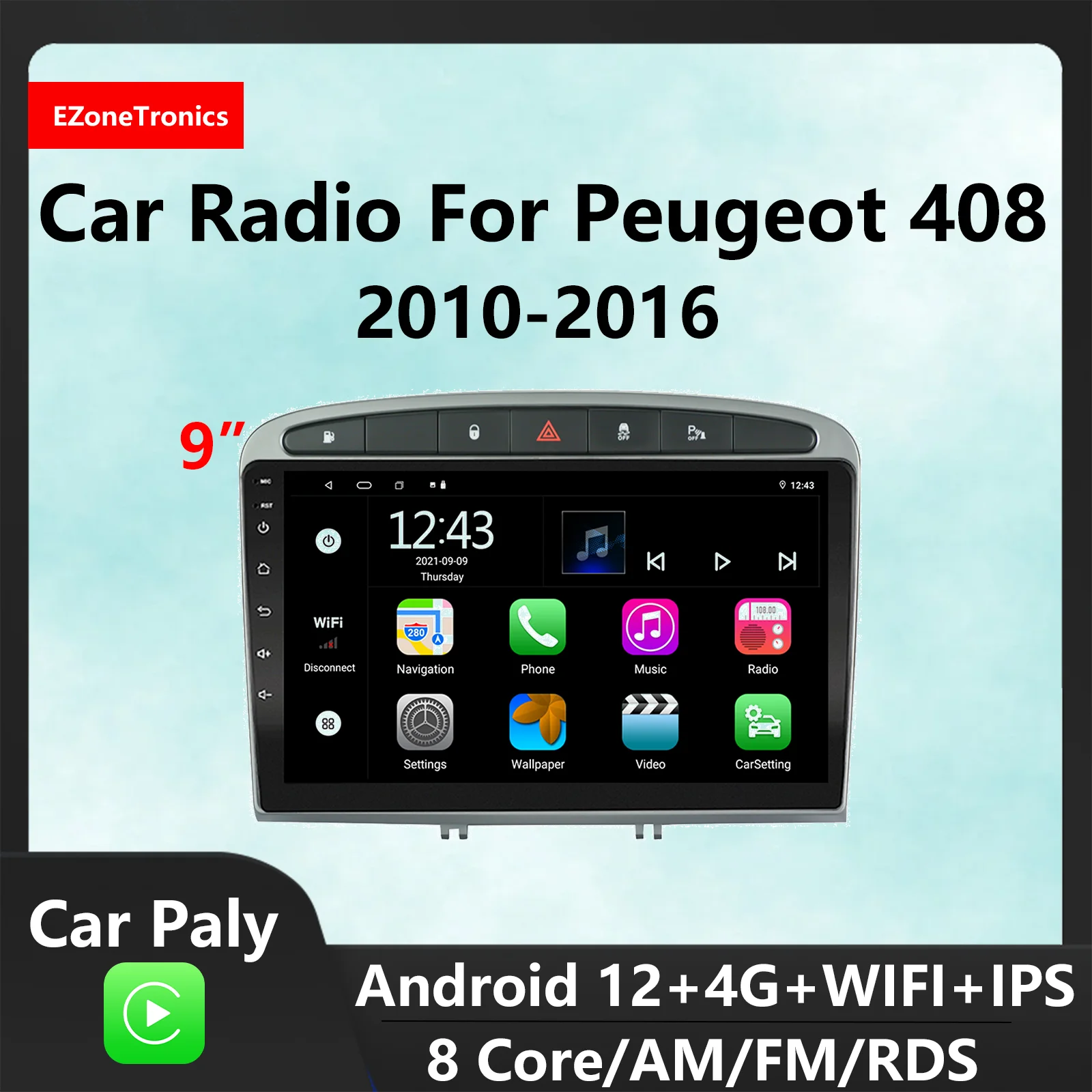 EzoneTronics CarPlay Android радио для Peugeot 308/408 2010-2016 HD GPS навигация Bluetooth USB плеер
