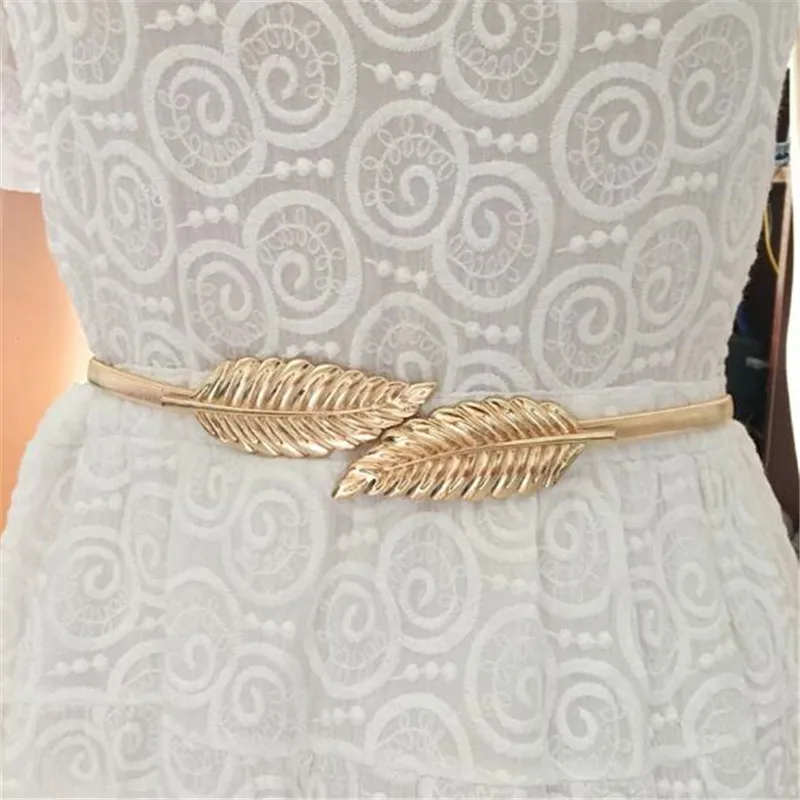 

Leaf Shape Belts For Women Wedding Designer Elastic Girl Stretch Skinny Waist Belt Cummerbunds Metal Female Belt