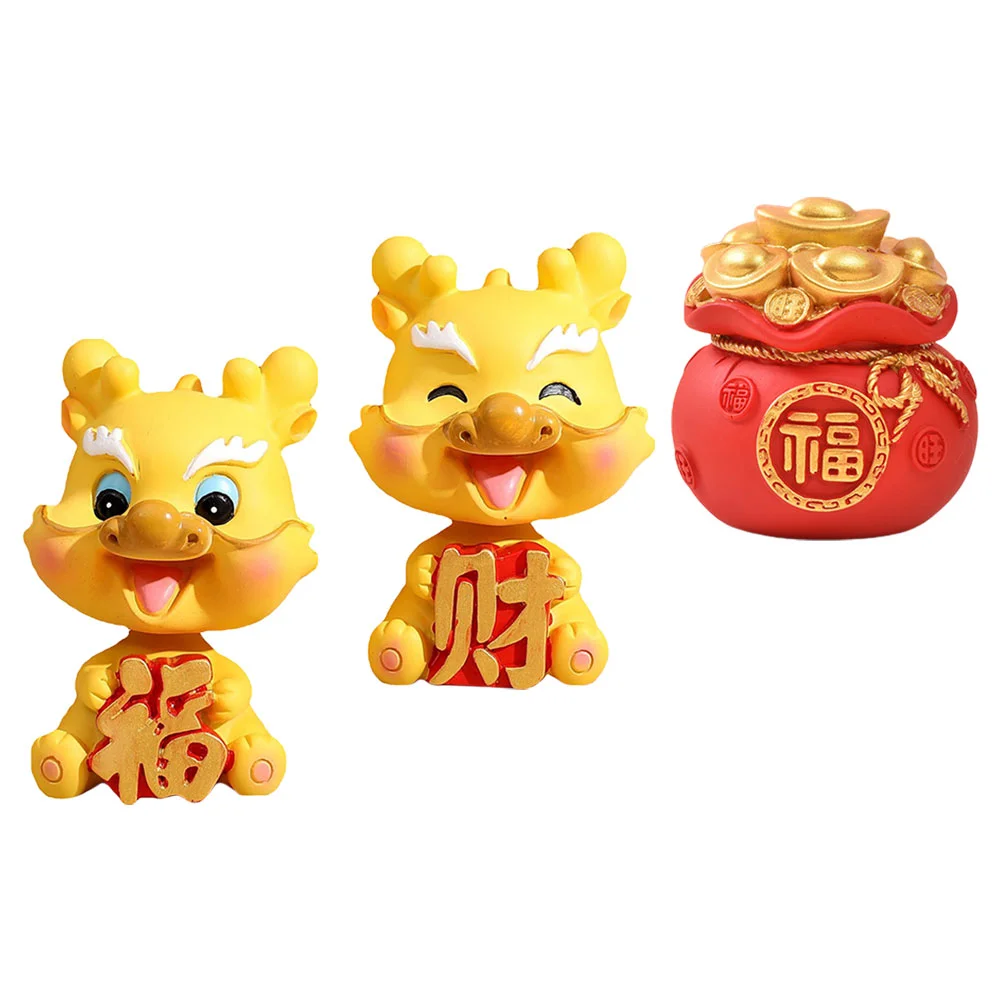 

3pcs Chinese Resin Dragon Decoration Cartoon Dragon Statue Tabletop Dashboard Dragon