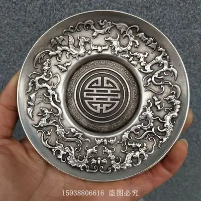 

Изысканная Античная латунная медная тарелка с двойным драконом