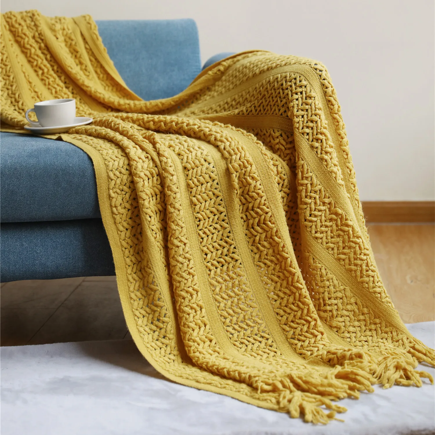 

2023 Solid Color Knitted Sofa Cover Fringe Blanket High Quality Home Decoration Air Conditioning Nap Blanket Shaggy Warm Blanket