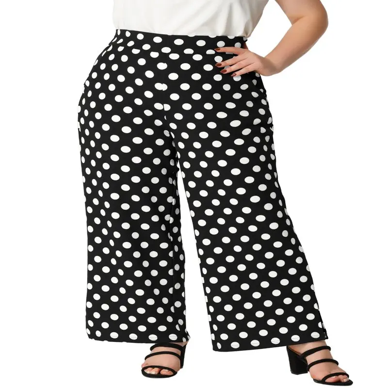 

HMCN Women`s Plus Size Polka Dots Palazzo Pants Wide Leg Lounge Pant