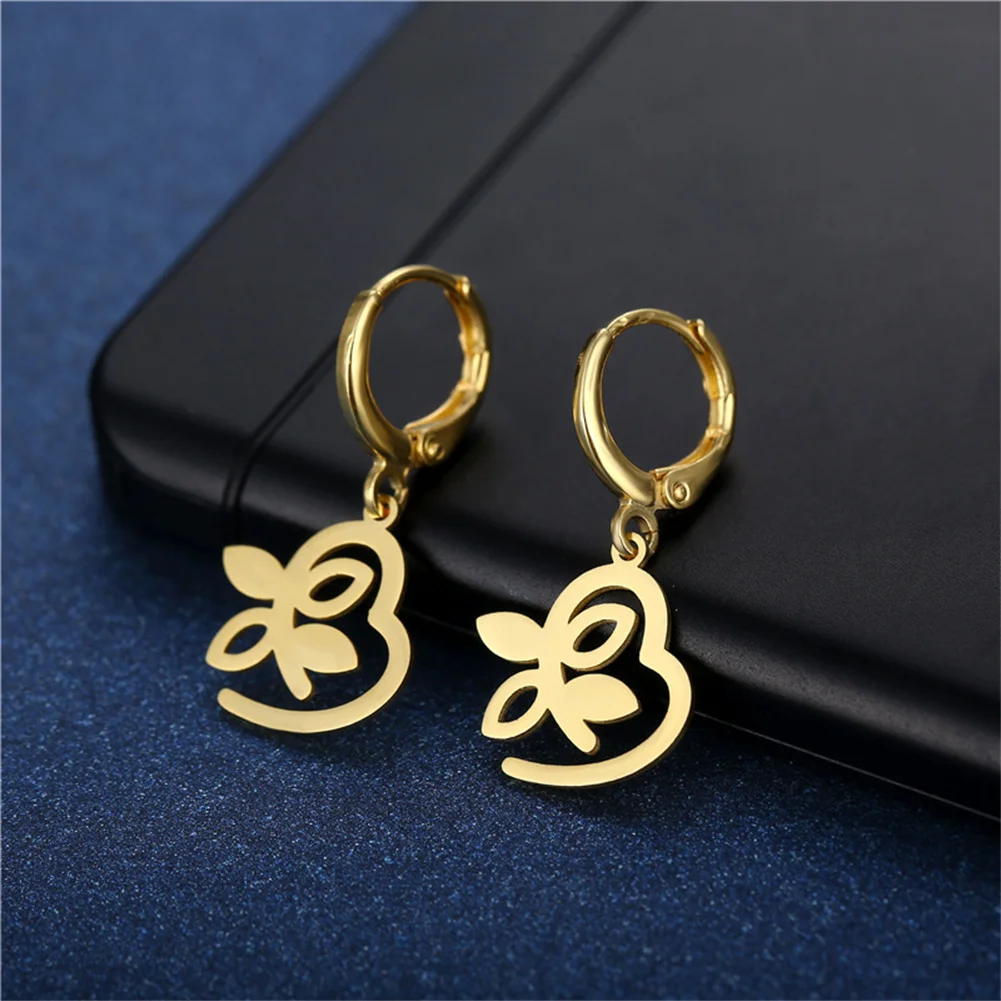 

Heart-Shaped Butterfly Exaggerated Drop Earrings Women's Fashion Metallic Gold Color Round Earrings 2023 Jewelry Accessories