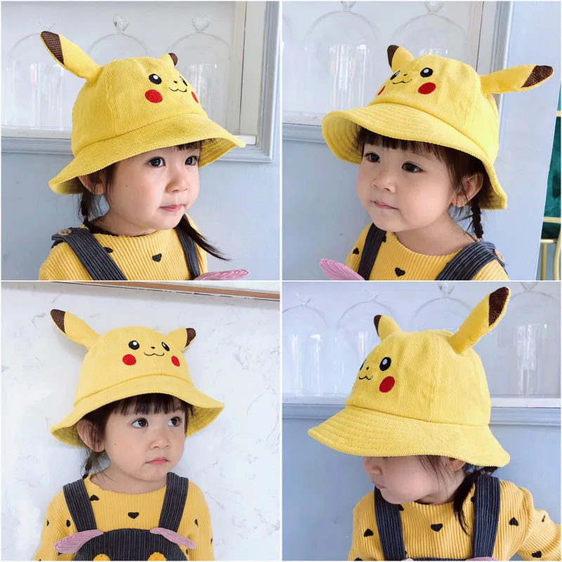 

Pokemon Pikachu Bucket Hat Adult Kids Sun Hat Anime Wide Brim Cute Bucket Fisherman Beach Outdoor Hat Cap Sunscreen Corduroy Hat