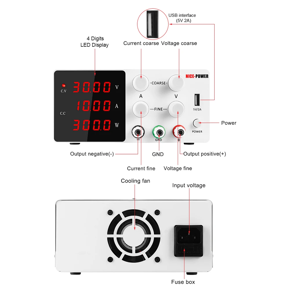 Фото Цифровой регулируемый стабилизированный источник питания Nice Power SPS-W3010 30В 10А 300Вт для электронных технологий №2