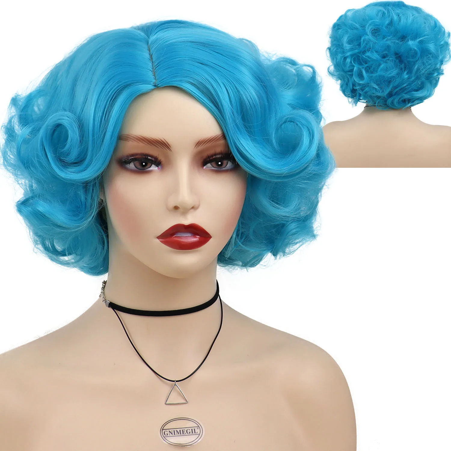 

GNIMEGIL Light Blue Wig Short Synthetic Curly Haircut Cosplay Wig Trendy Halloween Costume Wigs for Women Natural Soft Hair Cute