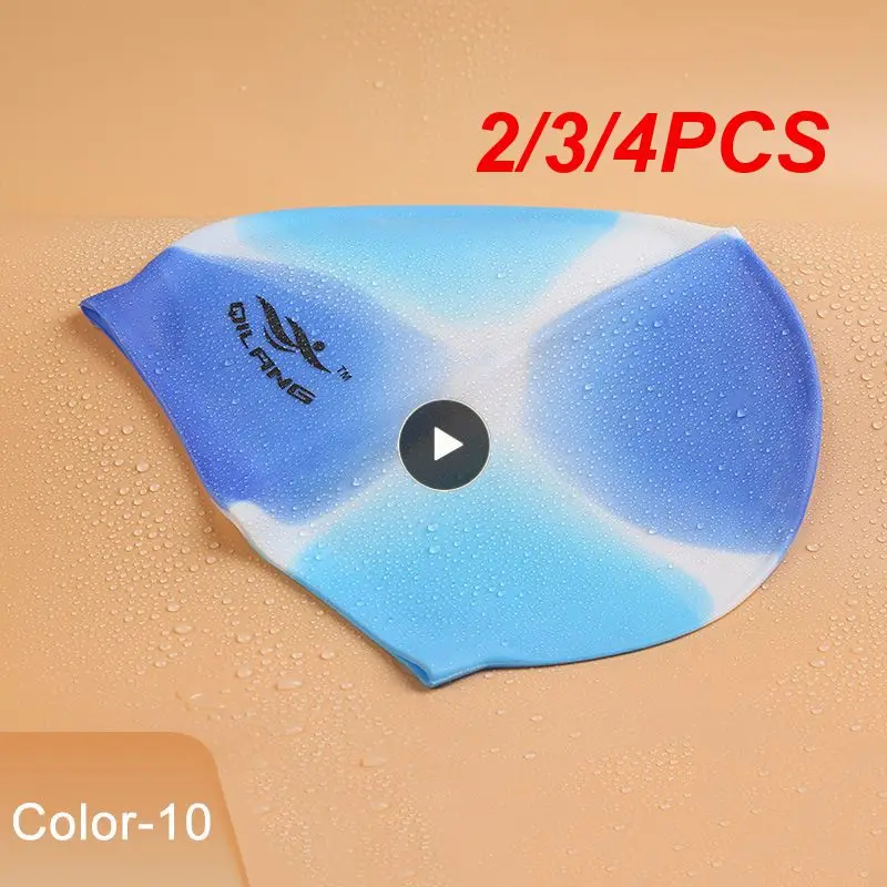 

2/3/4PCS Swimming Hat Waterproof Stretchy Silicone Swimming Cap Adult Cap Silicone Ear Protector Swimming Cap Swim Pool Cap