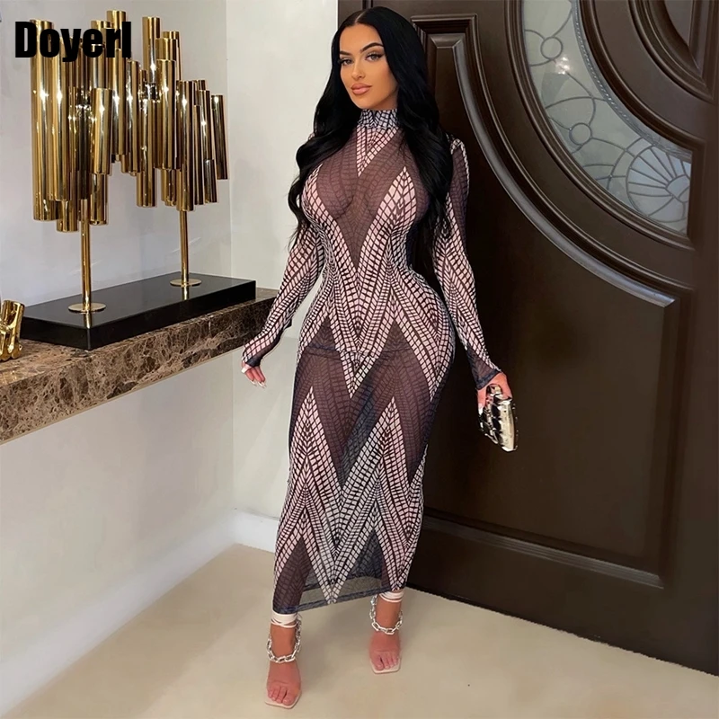 Сетчатое прозрачное облегающее вечернее платье женское Модное Элегантное