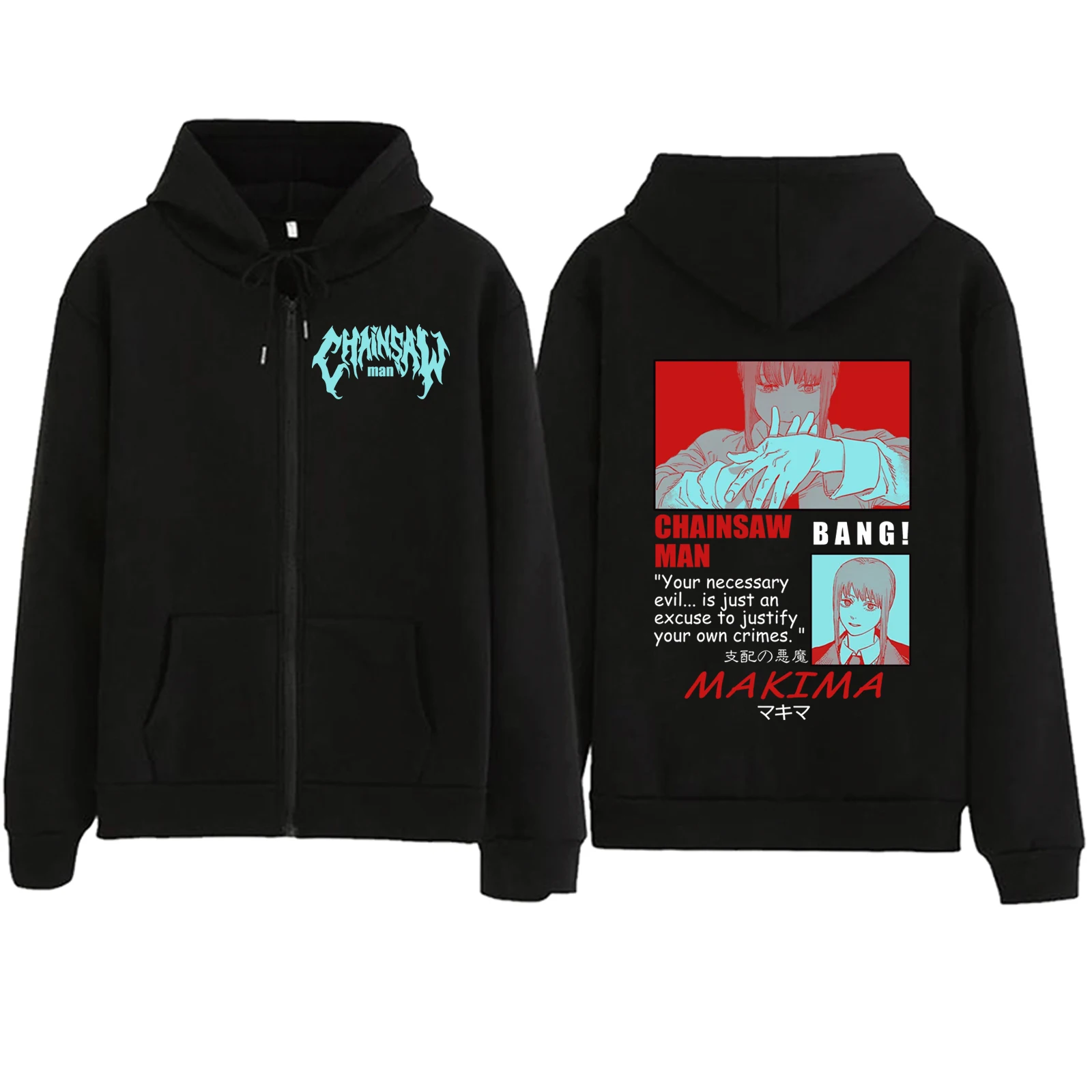 

Толстовка на молнии с бензопилой для мужчин и женщин, пуловер в стиле Харадзюку, топы, свитшот, уличная одежда, аниме, подарок для фанатов