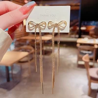 gold long statement shiny crystals thread tassel drop earrings for women bridal wedding geometric korean earring jewelry