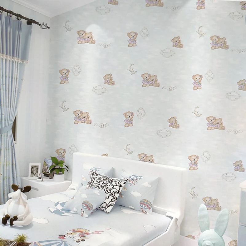 

Детская комната для мальчиков и девочек Мультяшные тисненые нетканые бумажные обои для спальни полосатые обои для стен спальни ZS