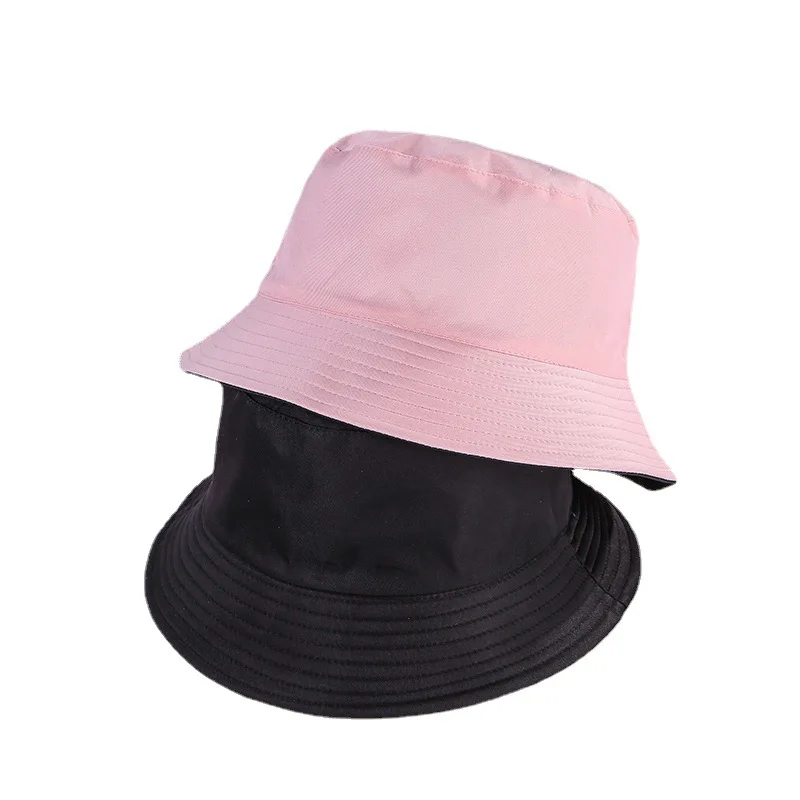 

QBHAT Korean Style Solid Color Double-Sided Bucket Hat Men Women Sun Hat Reversible Fisherman Cap Summer Cloches Fishing Gorros