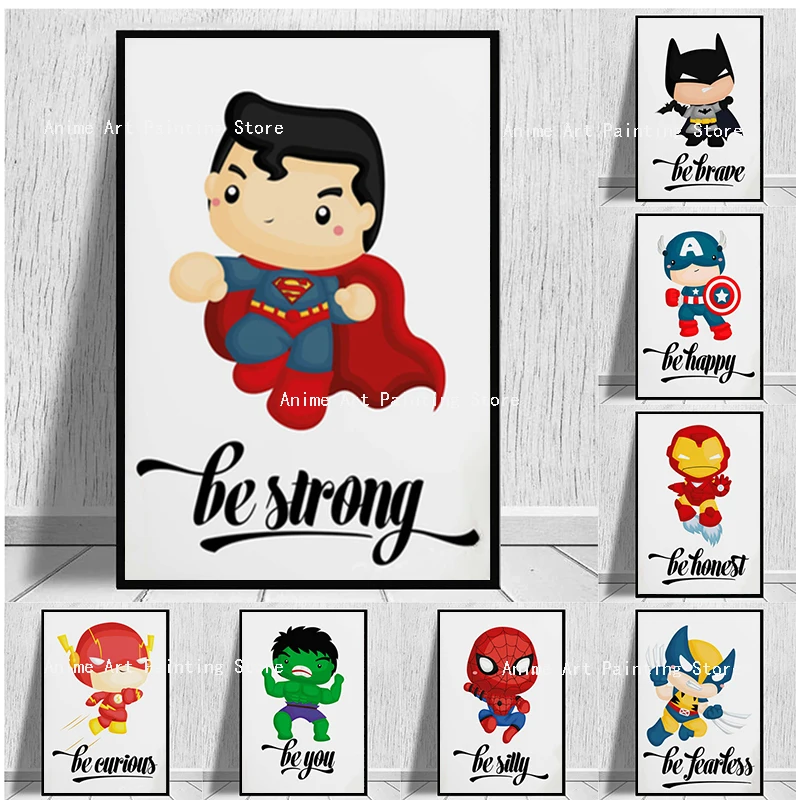 

Q Version of Marvel Superhero Canvas Painting Poster and Print Nursery Wall Art Child Bedroom Dorm Marvel Theme Decor Cuadros