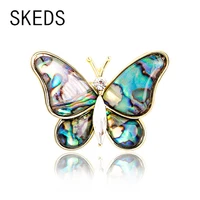 skeds women elegant abalone shell butterfly crystal brooch novelty metal insect series badges for lady trendy coat pins jewelry