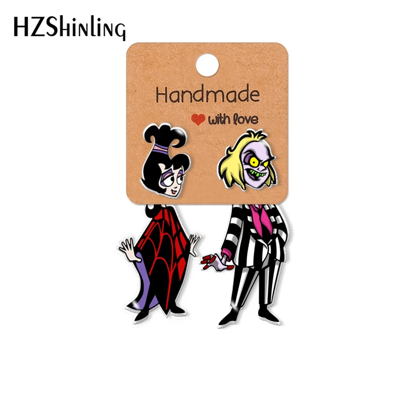 

2021 beetlejuice lydia Cartoon Pattern Acrylic Clip Earrings Stud Earrings Resin Epoxys Ear Jewelry