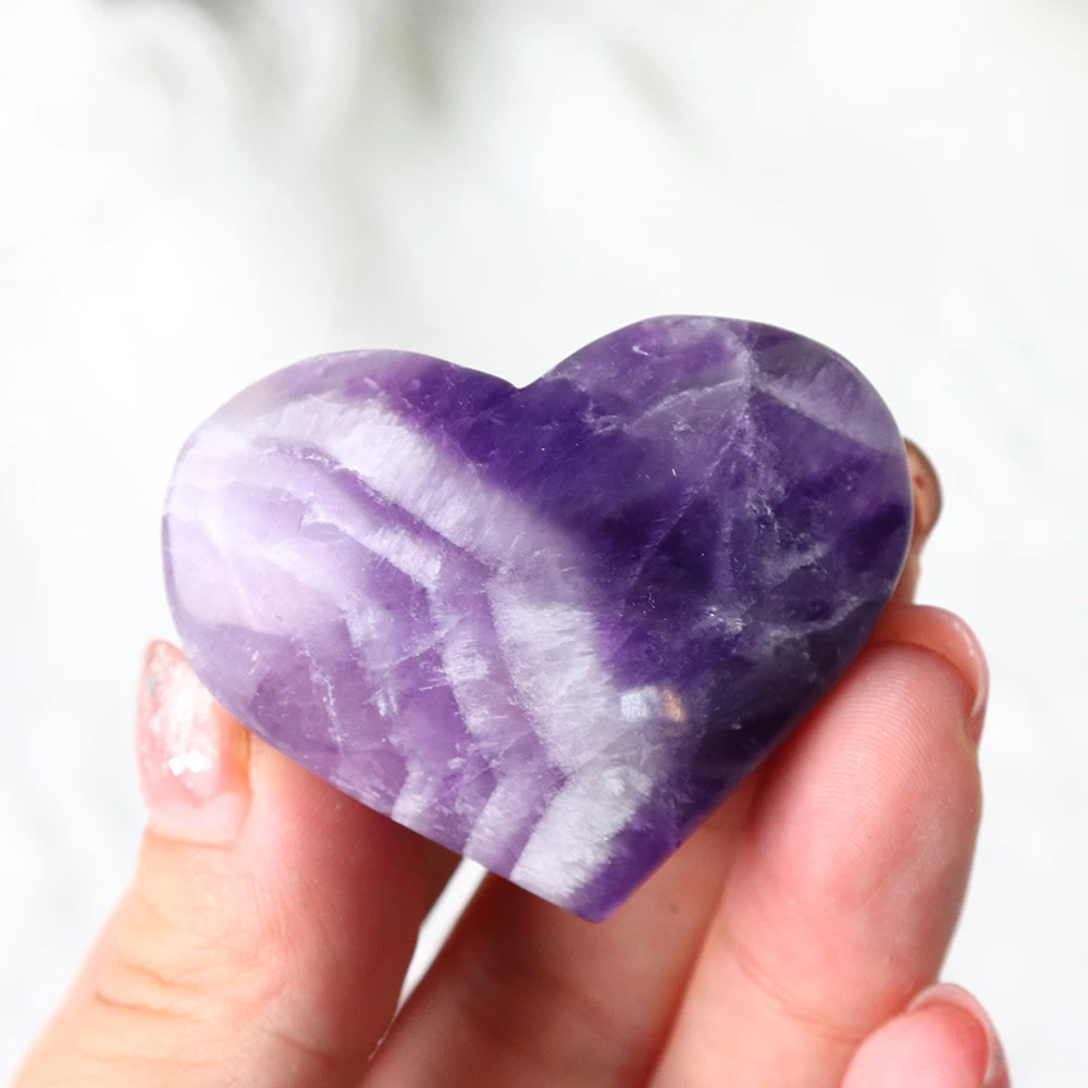 1pc Natural Purple Quartz Dream Amethyst Heart Shape Crystal Carving Healing Stones Energy Gemstone Home Decoration - купить по