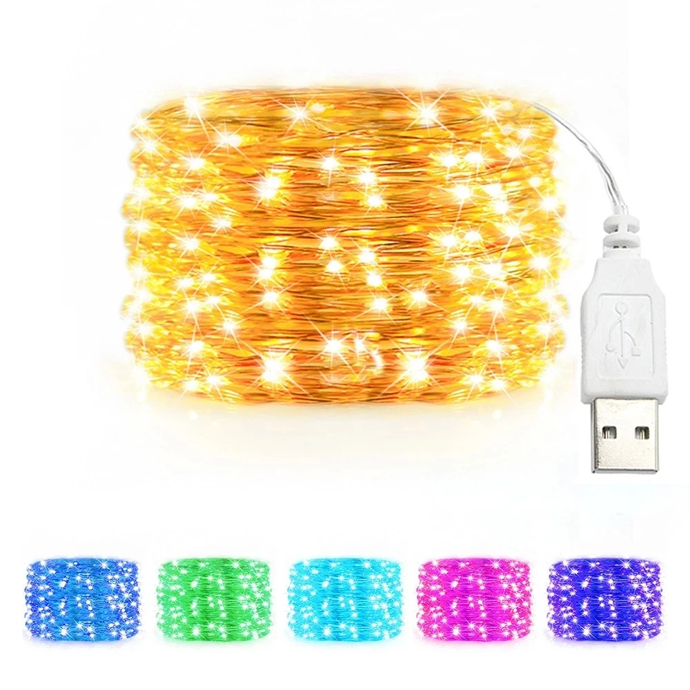 

5/10/20M USB LED String Lights Copper Silver Wire Garland Light Waterproof Fairy Lights for Christmas Wedding Party Decoration