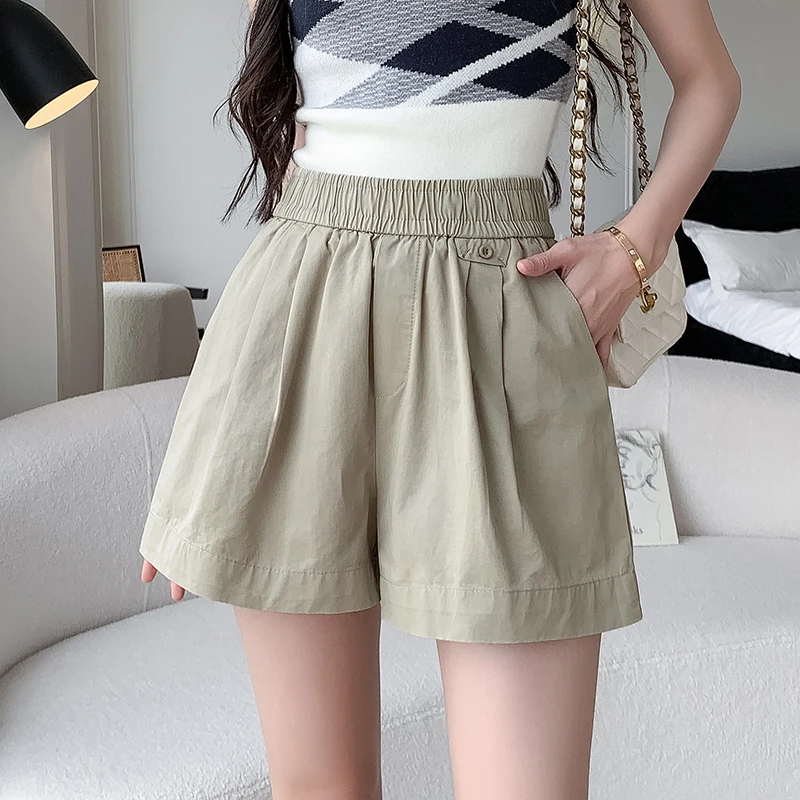 Korean Fashion Shorts Women Wide Leg Shorts Female Elastic Waist Casual Shorts Summer Women Clothing High Waisted Womens Shorts