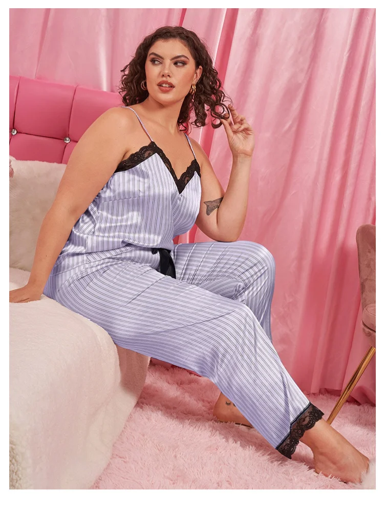Summer suspender pajamas women's loose suspender pants two-piece silk casual plus size 2 piece set women