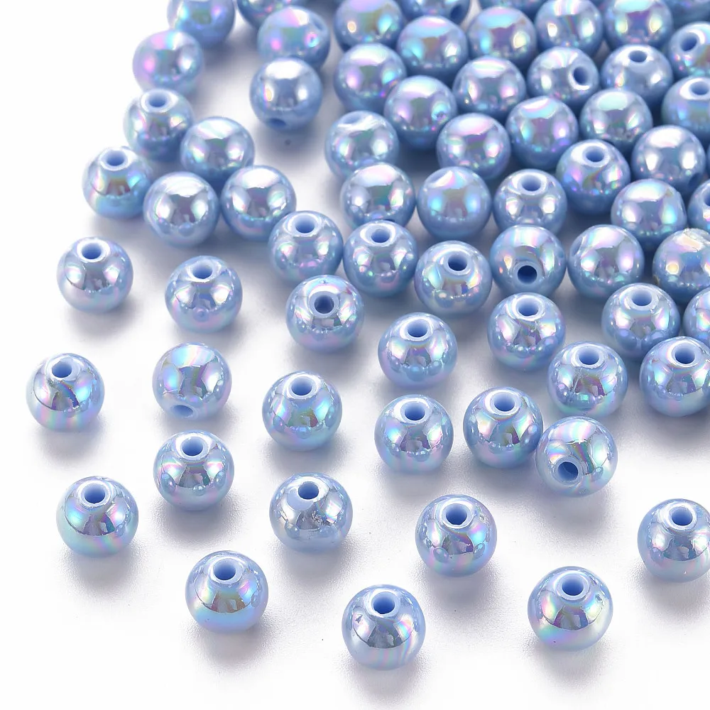 

500g Opaque Acrylic Beads AB Color Plated Round Light Sky Blue 8x7mm Hole: 2mm about 1745pcs/500g