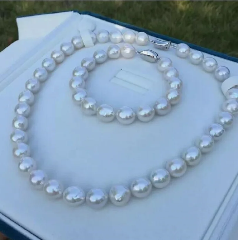 Длинное огромное Великолепное колье 11-12 мм Южная море белая фотоколье 925s