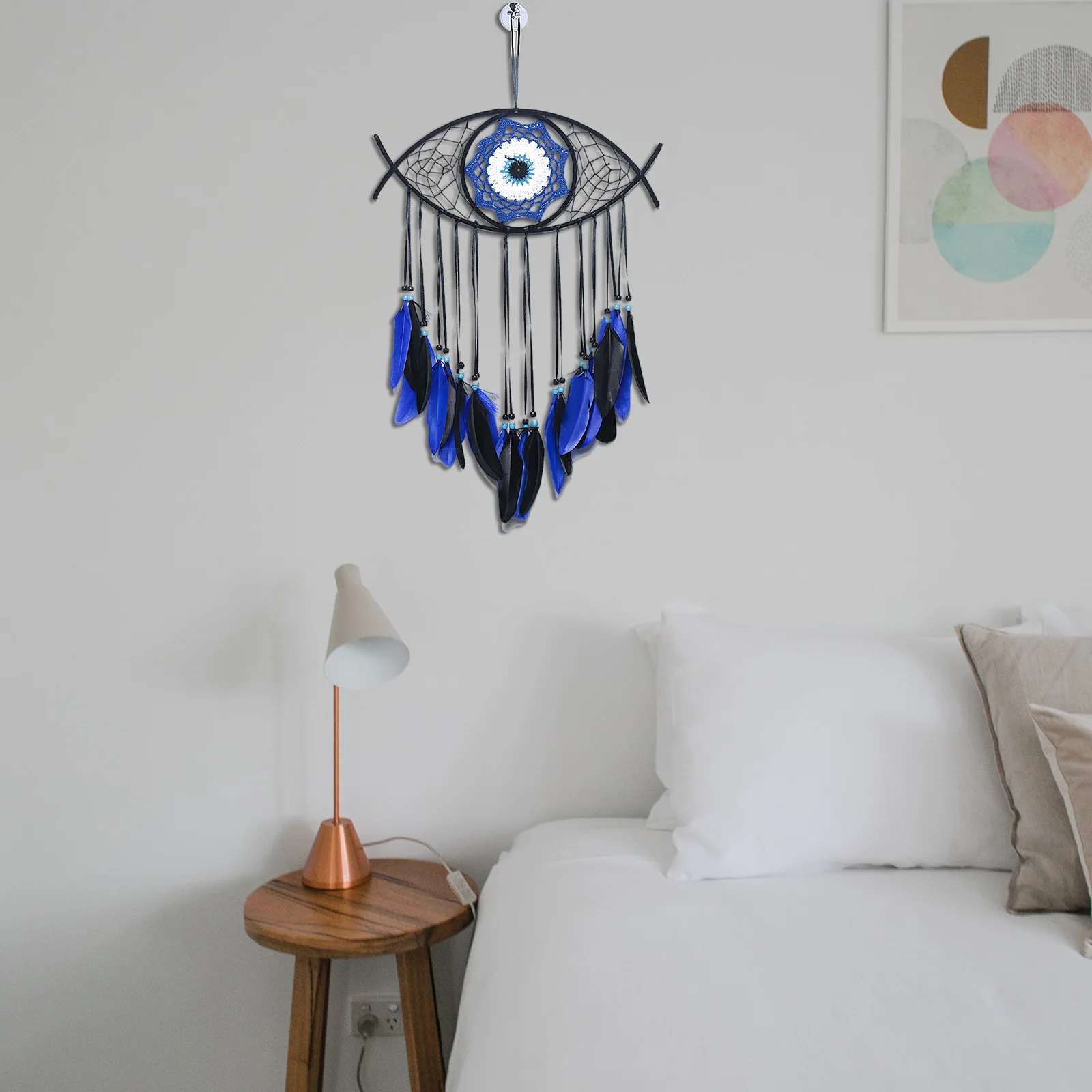 

Ловец снов «голубой глаз», ветряные колокольчики, настенная подвесная подвеска ручной работы, украшение для спальни, украшение для дома, Ловец снов с перьями