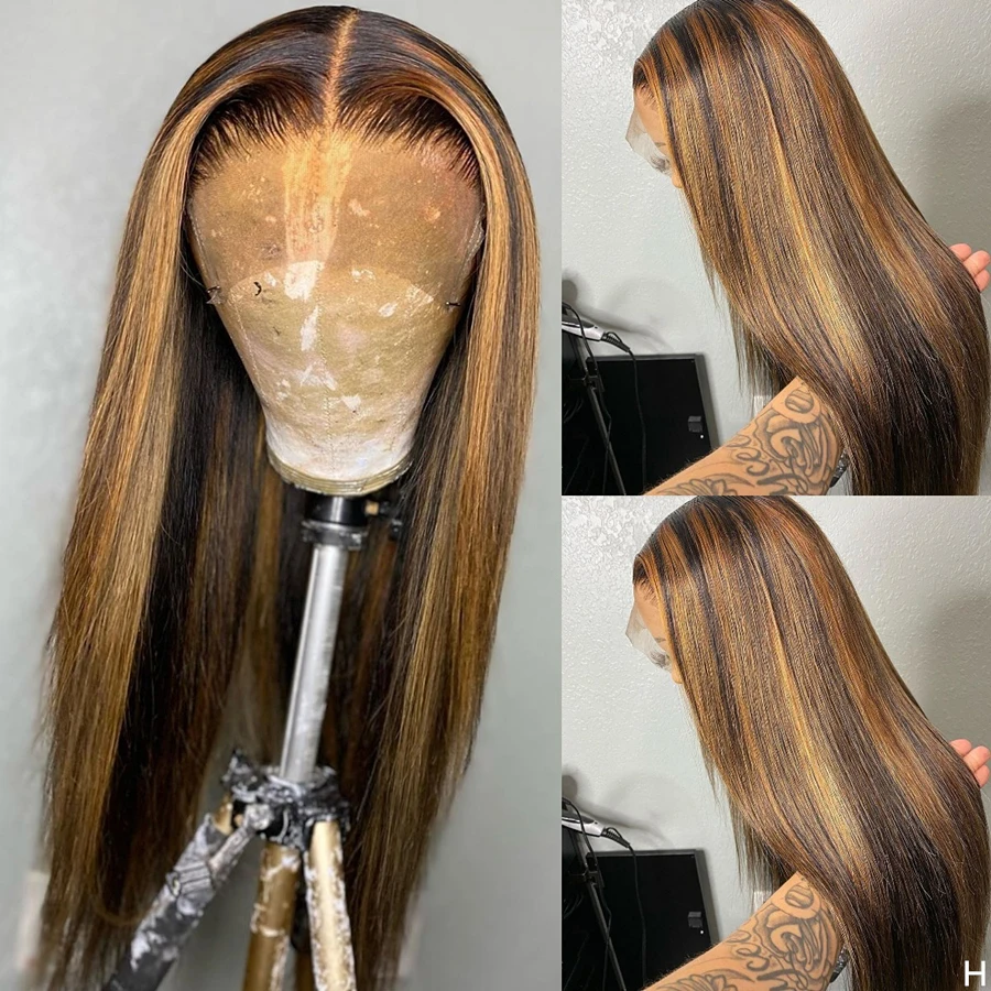 

24Inch Highlight Blonde Straight 13*4 Lace Front Wig Pre Plucked Glueless Brazilian Human Hair Wig For Women Hd Lace Frontal Wig