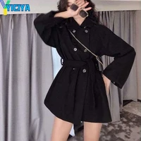 yiciya coats women winter 2022 black woolen coat korean loose mid length coat womens fashion plus size elegant womens jackets