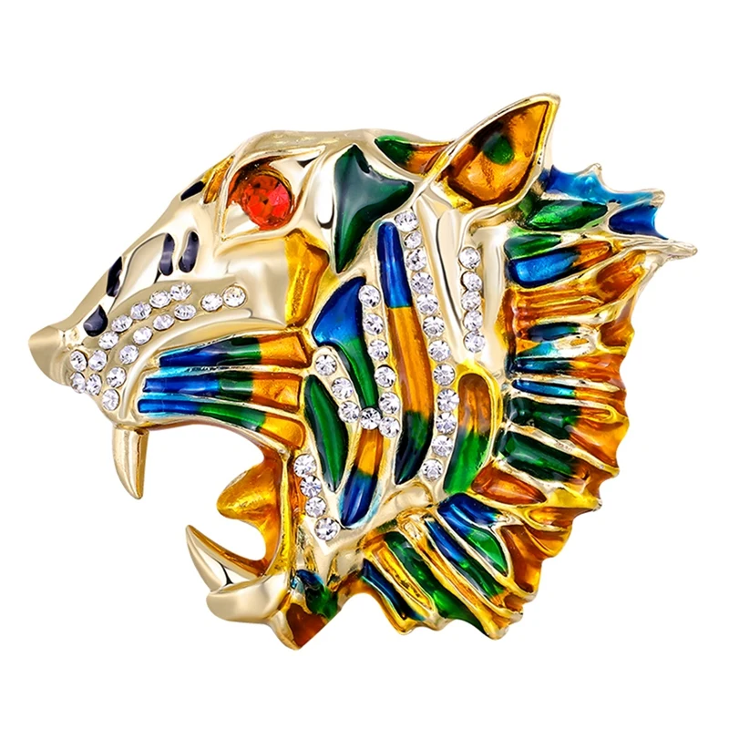 

Creative Rhinestone Roaring Tiger Brooches Painted Animal Pins For Women Men Big Tiger Head Party Casual Pins Gifts