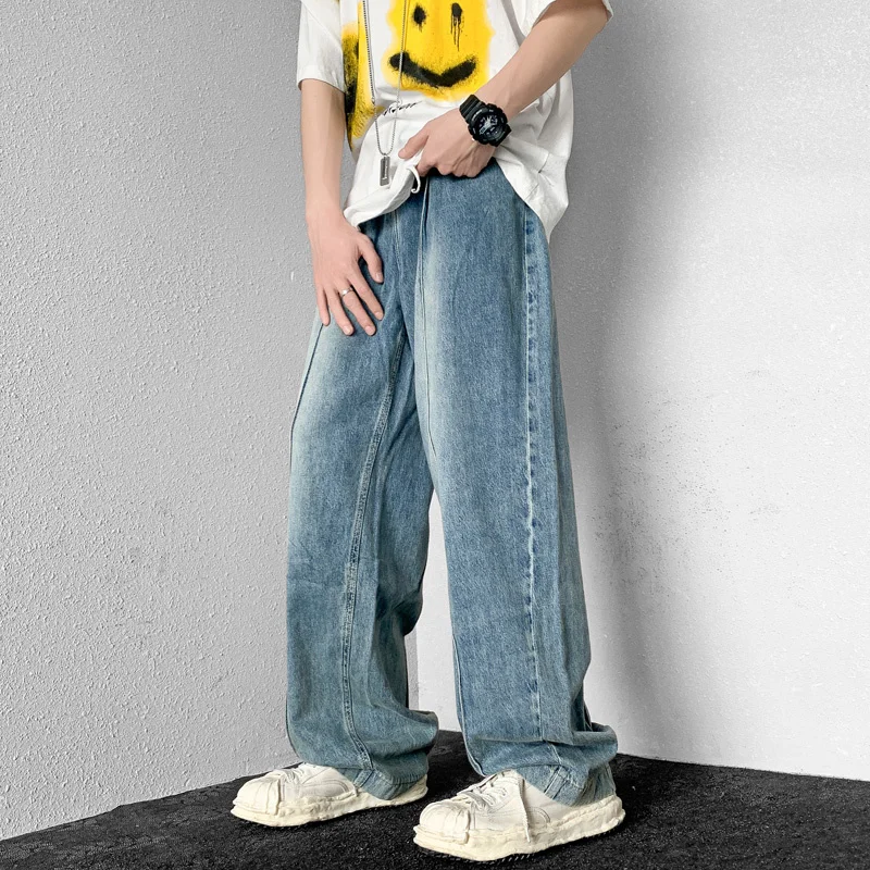 Summer Blue/White Baggy Jeans Men Fashion Casual Straight Jeans Mens Streetwear Loose Hip Hop Wide Legs Denim Pants Men M-2XL