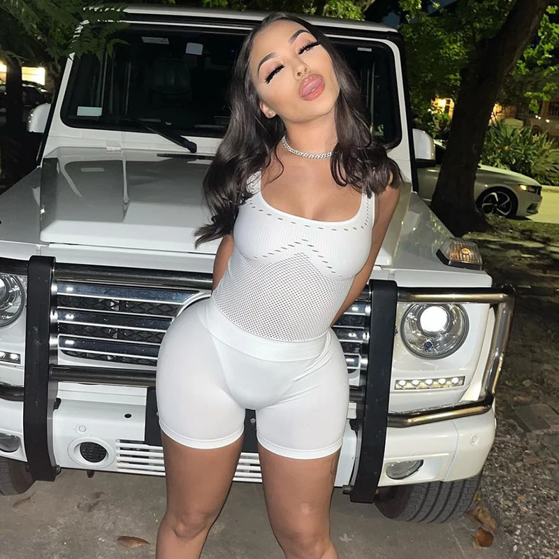 

Новинка 2023, Модный женский жилет с вырезами, сетчатый комбинезон в стиле пэчворк, шорты, повседневный женский костюм