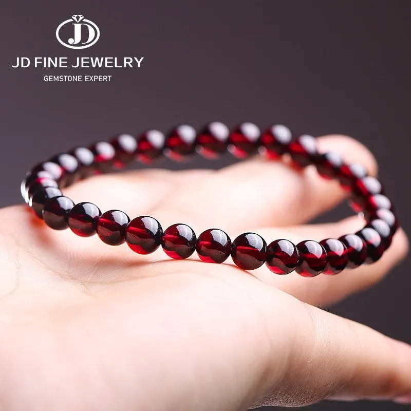 

JD Natural Wine Red Garnet Beaded Bracelets Women High Quality Charm Gemstone Yoga Meditation Strand Bangles Reiki Healing Gift