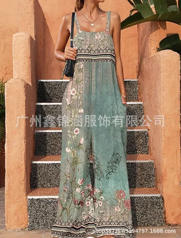 

Women Fashion Jumpsuits 2023 Summer European & American Fashion Women's Loose Ethnic Style Thin Noodles Overalls Retro Jumpsuit