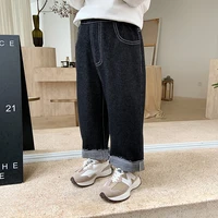 korean style wide leg baby boys loose jeans new fashion casual solid black kids jeans for boy spring autumn children denim pants