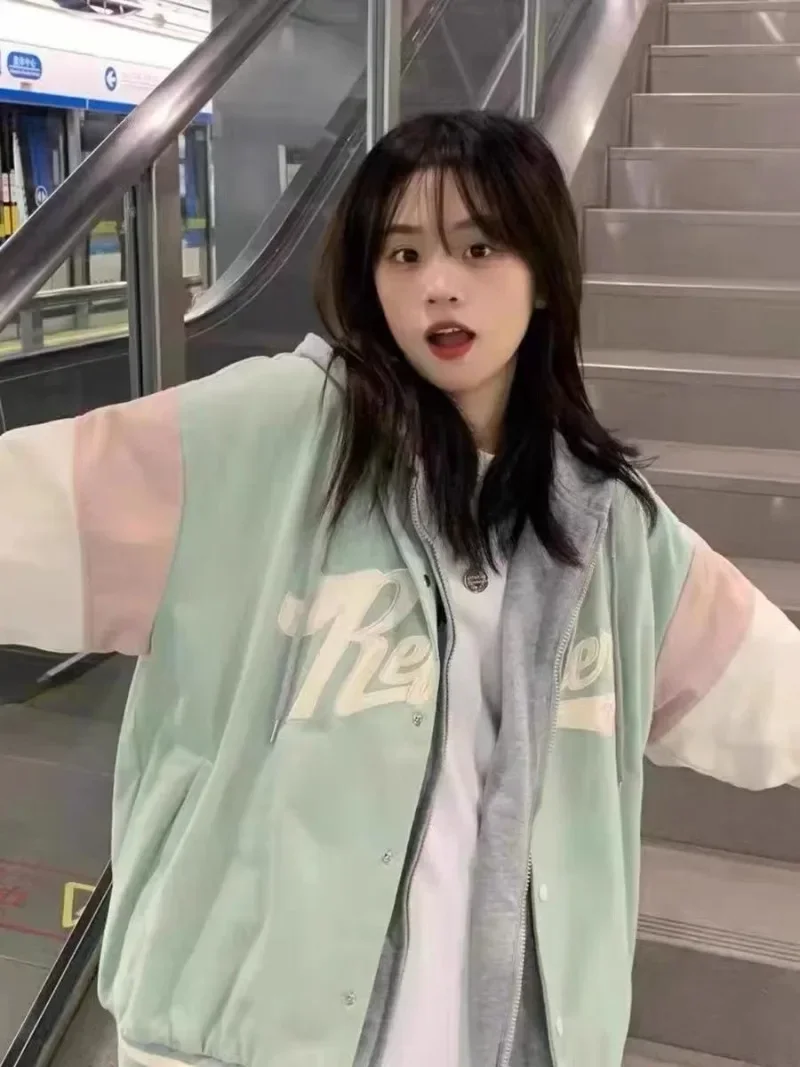 Американская зеленая верхняя одежда-бомбер в стиле пэчворк женские куртки