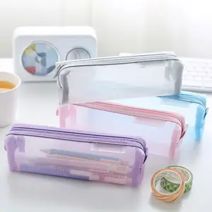 1Grid Mesh Pencil Case Pen Bag Clear Case Marker Pouch Multifonction  Organizer Transparent Box for Office Stationery and Travel