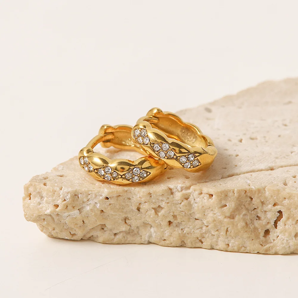 

Round Elegant Earrings for Women White Diomand Stainles Steel 18K Gold Plated Round Circle Fashion Jewelry Gift Accessory