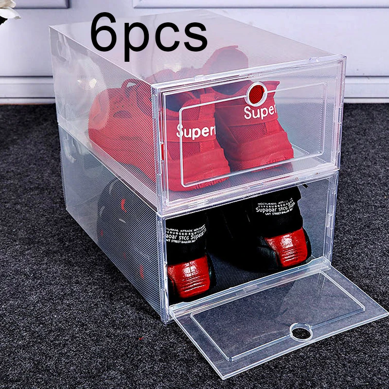 

Пластиковые обувные коробки Stackable 6 шт./компл. складной пластиковый чехол для обуви, утолщенный Прозрачный чехол для ящика, коробка для обуви...