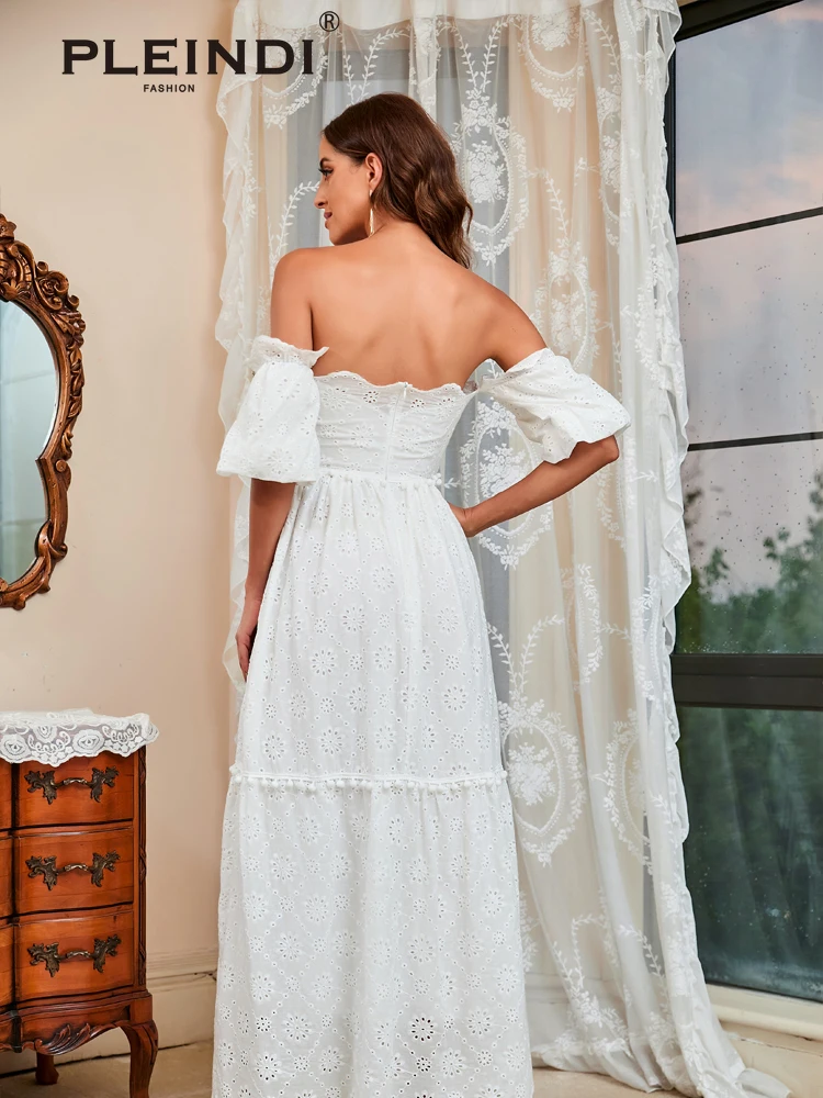 PLEINDI Elegant Evening Dresses Sweetheart Lace Off the Shoulder Backless Floor Length 2022 New of Simple Women Prom Dress