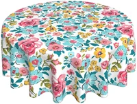ditsy flowers floral round tableclothstain wrinkle resistant washable polyester 60 inch table cloth for dining table