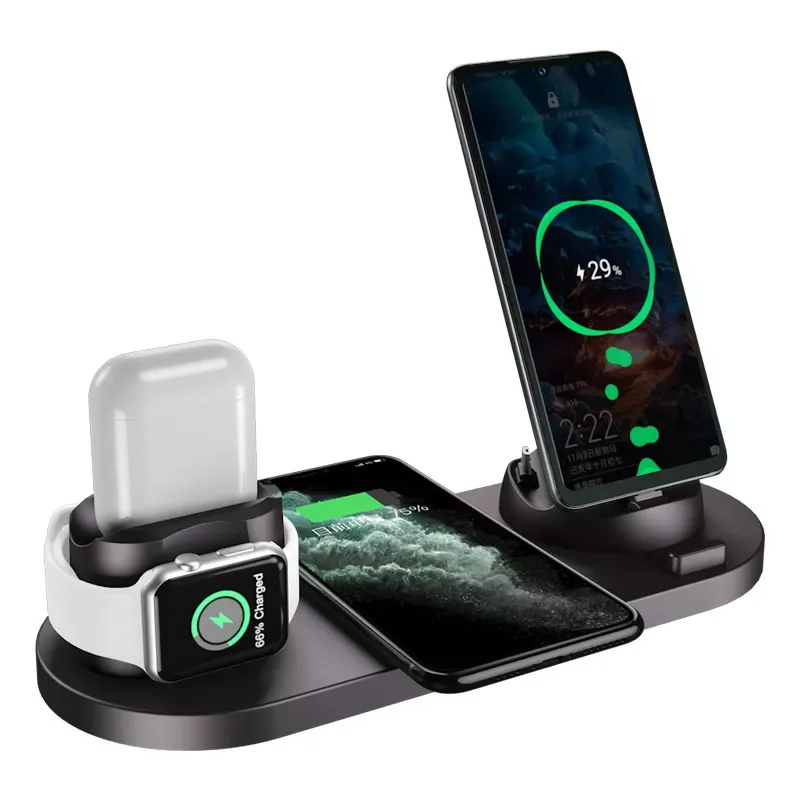 15W QI Wireless Charger Stand Docking For iPhone 13 12 X for iWatch for Airpods 6 in 1 Foldable Charging Dock Station Type-C USB
