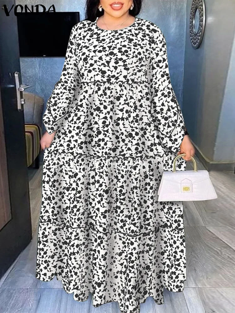 

Summer Maxi Dress VONDA 2022 Women Long Flare Sleeve Floral Printed Dress Casual Party Vestido Loose A-Line Beach Dresses