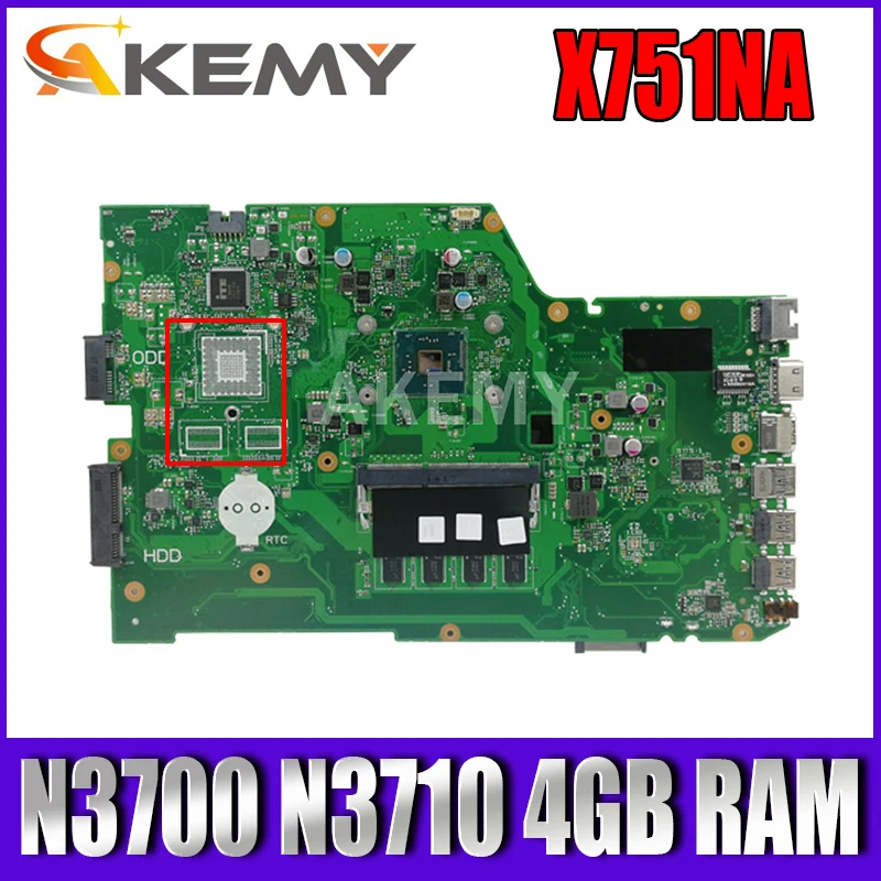 

X751NA Motherboard For ASUS X751NA X751NC X751N X751NV Laptop Motherboard Celeron N3700 N3710 4GB RAM100% original Mainboard
