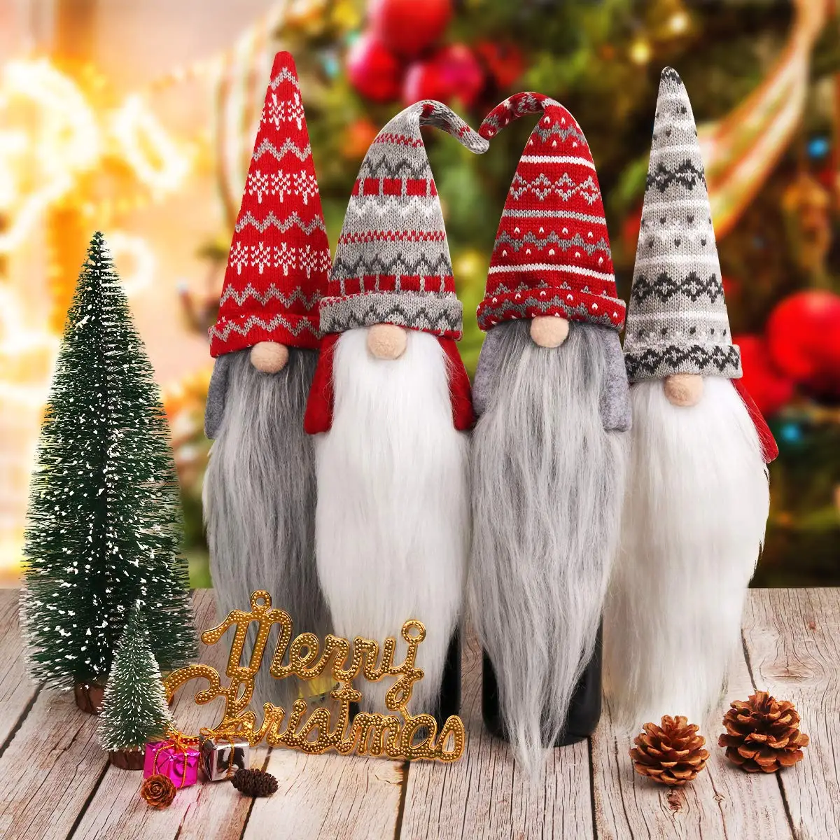 

Christmas Gnome Wine Bottle Covers Handmade Tomte Swedish Gnomes Wine Bottle Toppers Decorative Santa Scandinavian Plush Gifts