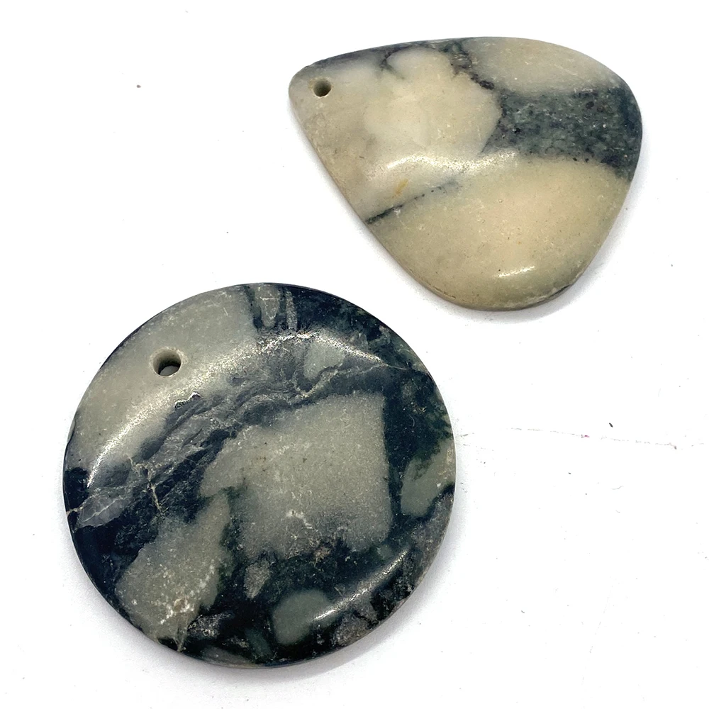 5pcs Natural Stone Pendant Necklace Black and White Striped Agate Quartz Water Drop Oval Reiki Meditation Jewelry 5pcs/set